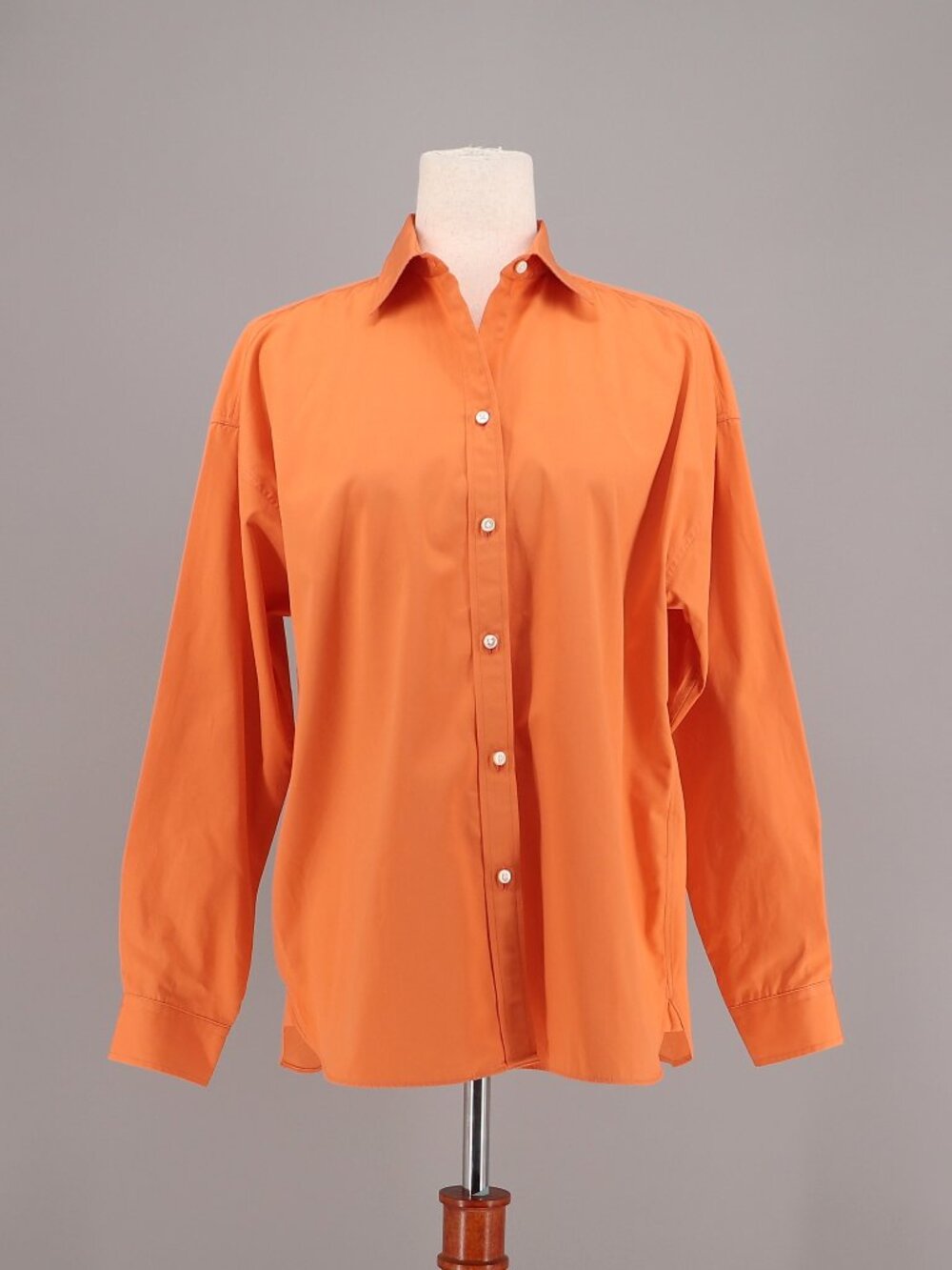 ANN MASHBURN Cotton Button Up Long Sleeve Shirt in Orange Size S